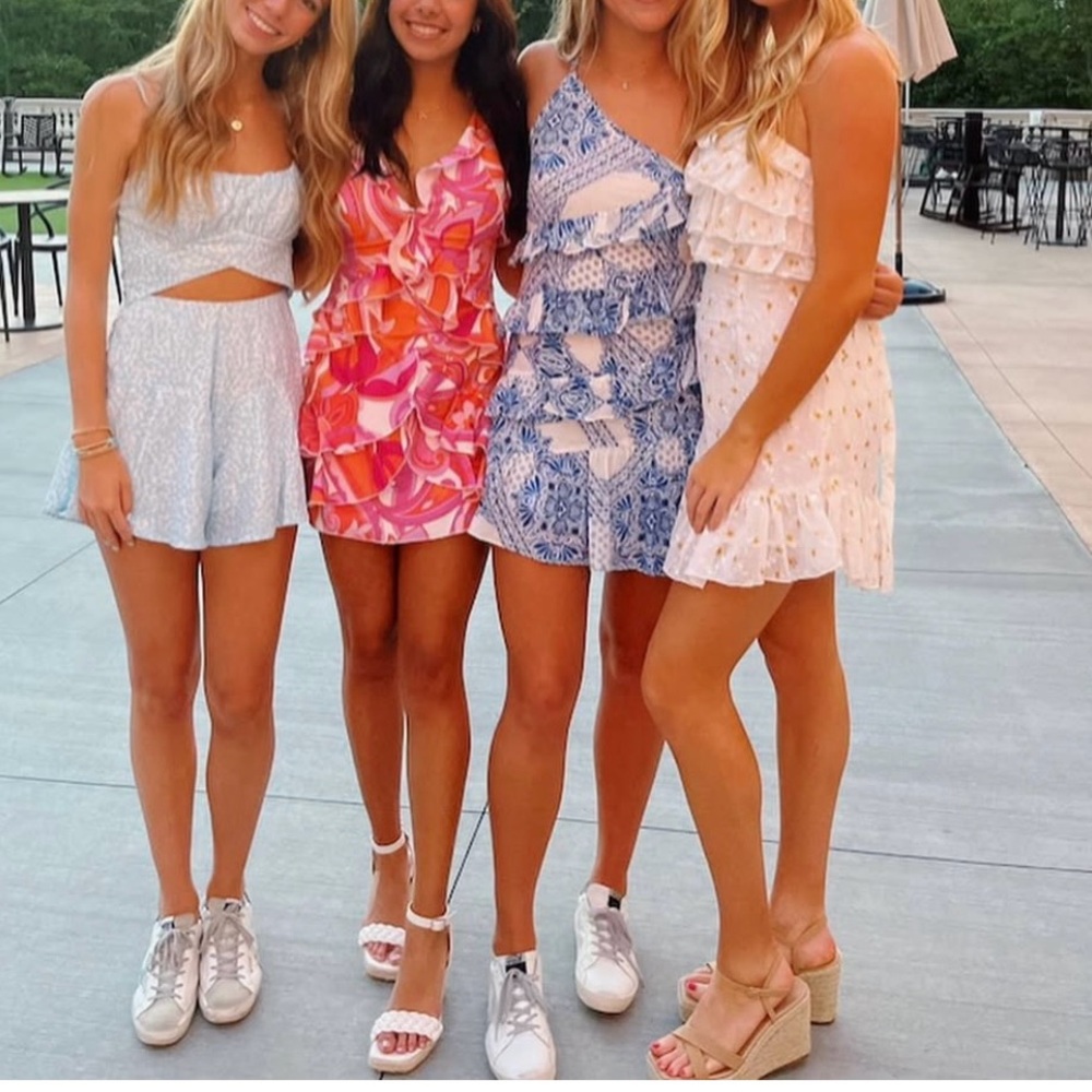 Strapless selfie Leslie floral dress small.
